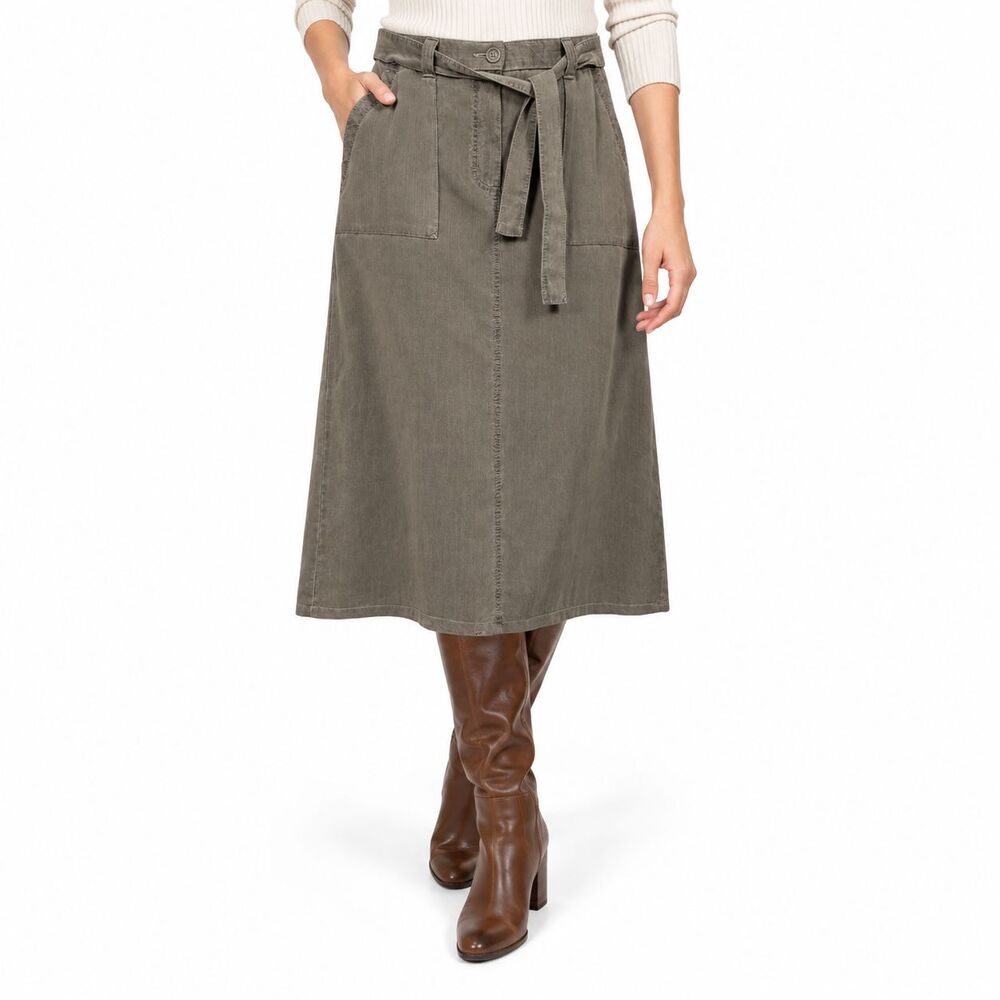 NWT M&S Marks & Spencer Tencel Lyocell A-Line Midi Skirt Green Belted Size 10